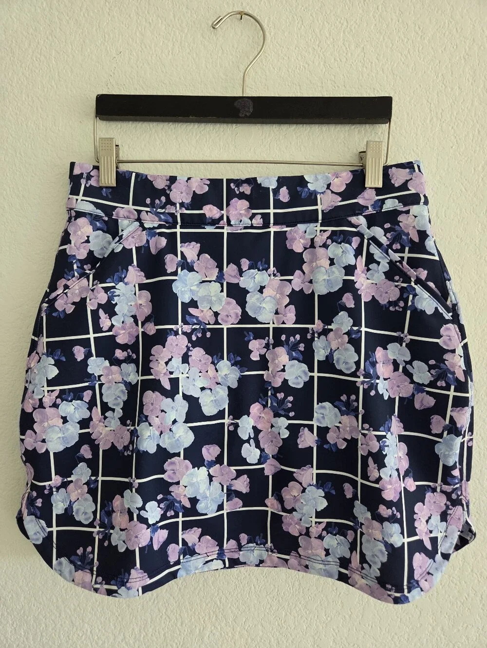 Peter Millar Alice Petal Hem Floral Golf Skirt Skort Medium Navy Pink UPF 50